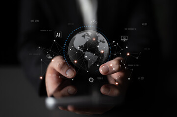 Global AI network showing connection between AI, global, and network elements across the digital...