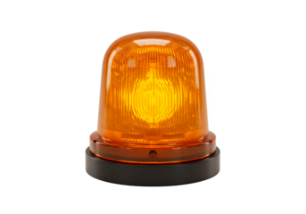 Orange rotating safety light with black base on a dark backdrop