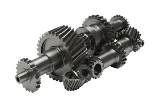 Metal gears intertwine showcasing intricate mechanical design against a stark black backdrop