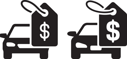 Car price tag silhouette vector illustration, black auto sale icon set