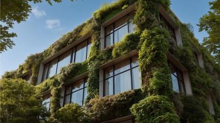 Modern building with vertical garden design showcasing lush greenery in an urban environment during daylight
