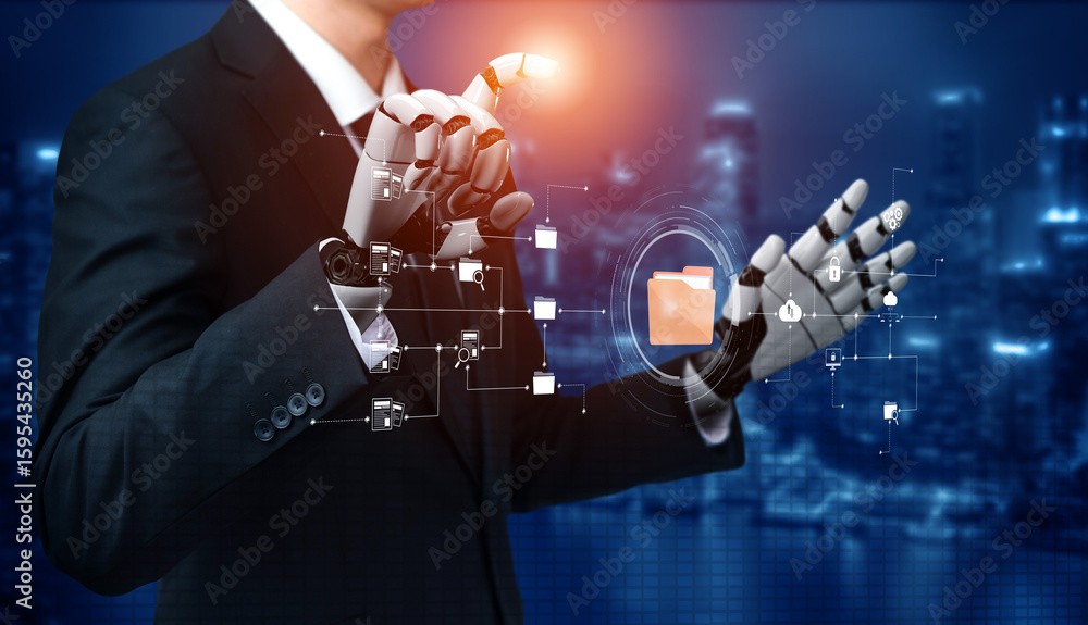 Poster ai artificial intelligence assists digital folder management with smart sorting, cloud structure ana