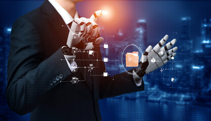 AI artificial intelligence assists digital folder management with smart sorting, cloud structure analysis, and virtual assistant access for workflow efficiency. Vouch