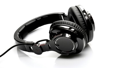 Black stylish professional wireless headphone on white background