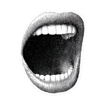 Vintage Open Mouth. Retro Engraving For Creative Illustration Isolated On Transparent Background