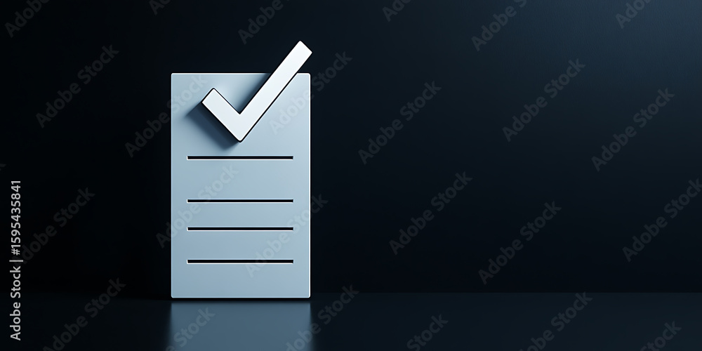 Fototapete a white checklist with a checkmark in a simple, modern design. a minimal style on a dark background 