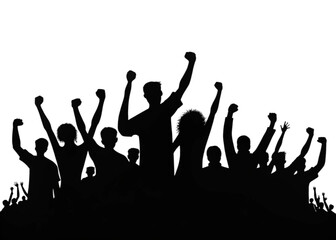 Silhouette Crowd Cheering with Raised Hands – Celebration and Unity	