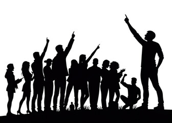 Fototapeta premium Silhouette Crowd Cheering with Raised Hands – Celebration and Unity 