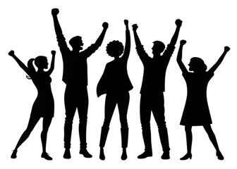 Fototapeta premium Silhouette Crowd Cheering with Raised Hands – Celebration and Unity 