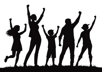 Fototapeta premium Silhouette Crowd Cheering with Raised Hands – Celebration and Unity 