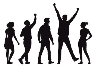 Silhouette Crowd Cheering with Raised Hands – Celebration and Unity	
