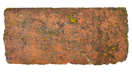 Old Red Clay Brick with Mossy Grunge Texture - High-Detail Natural Surface for Design Overlay or...