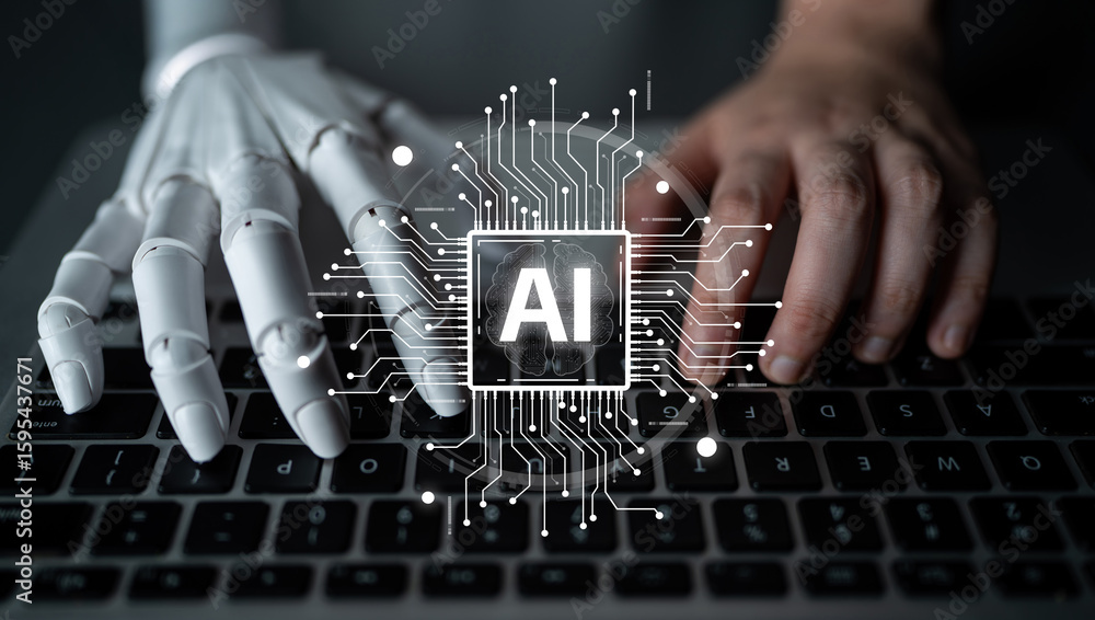 Poster ai assistant brain processor with llm technology, big data, machine learning, generative ai for busi
