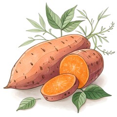 Vibrant Sweet Potato Illustration: Organic, Healthy Root Vegetable Art for Culinary, Farm, and Vegan Diet Themes – Perfect for Food Blogs and Nutrition Designs.