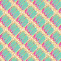 Colorful abstract pattern with teal, pink, and yellow design  