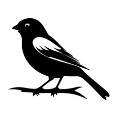 Small Bird Perched on Branch Silhouette Vector