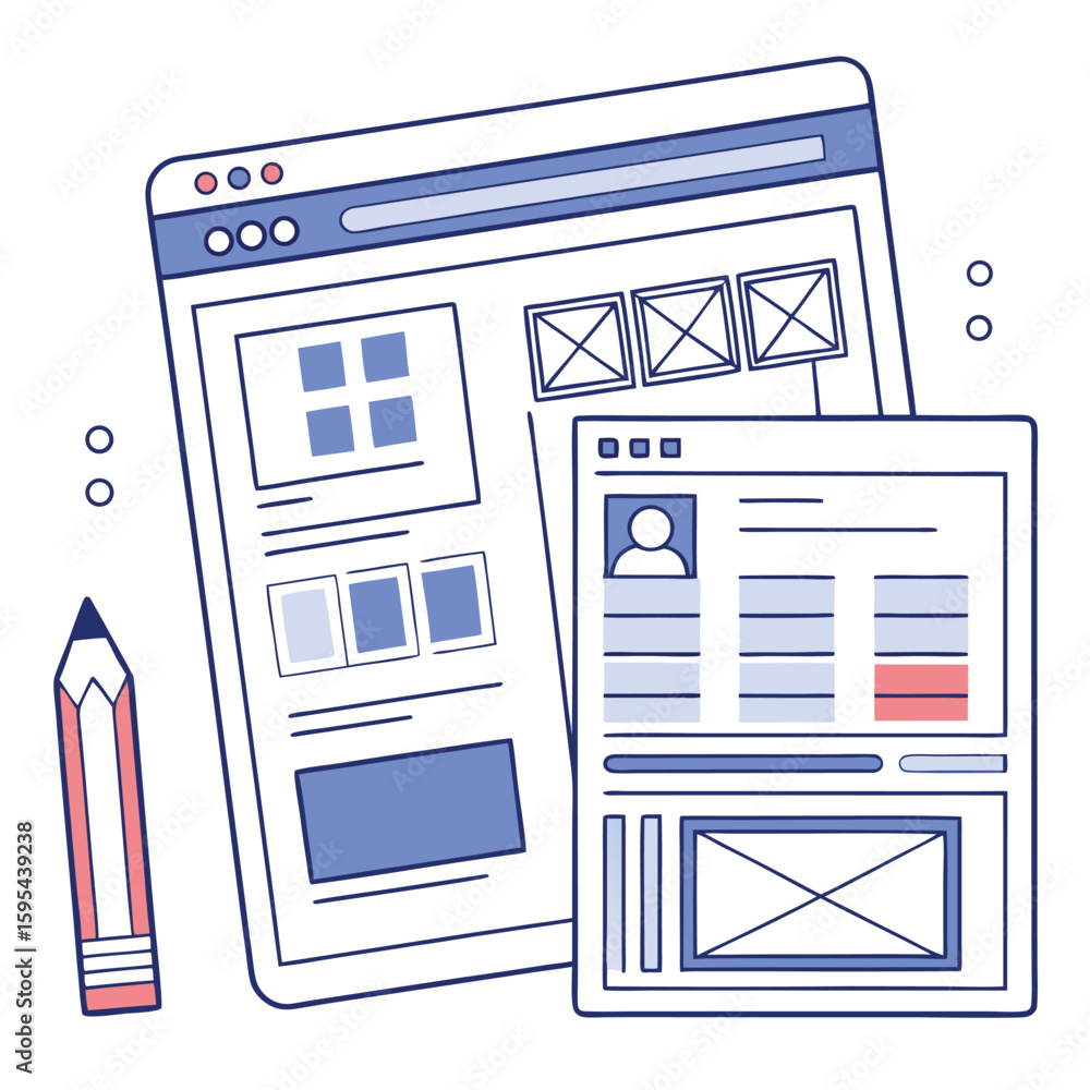 Aufkleber a website wireframe design illustrates the layout and structure of web pages with a pencil, showcasi
