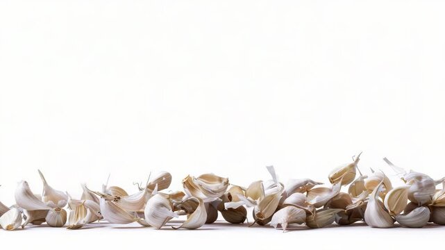 A bunch of garlic is flying through the air, perfect for adding a whimsical touch to your design or illustration