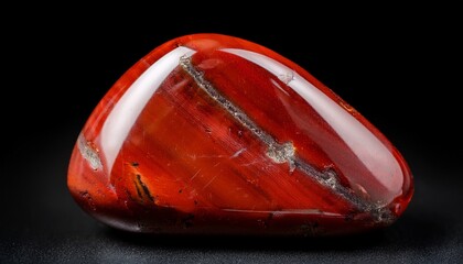 red jasper tumbled rock stone gem black background