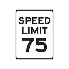 official speed limit 75 traffic sign on white background, regulatory road signage for transportation safety
