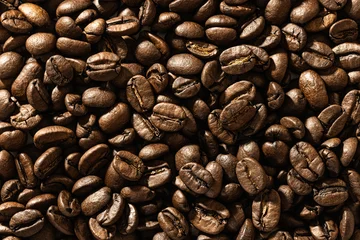 Fotobehang Koffiebonen Grains de café remplissant toute l’image, texture uniforme, vue de dessus  © RemsCapture