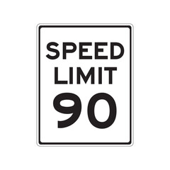 speed limit 90 sign isolated on white background, official regulatory road signage for traffic monitoring