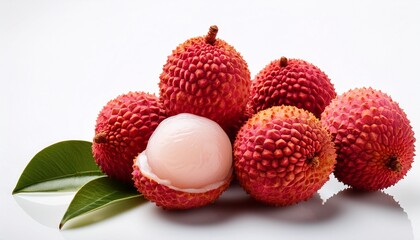 white background with red lychee fruit