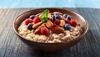 wholesome oatmeal with nuts berries topping