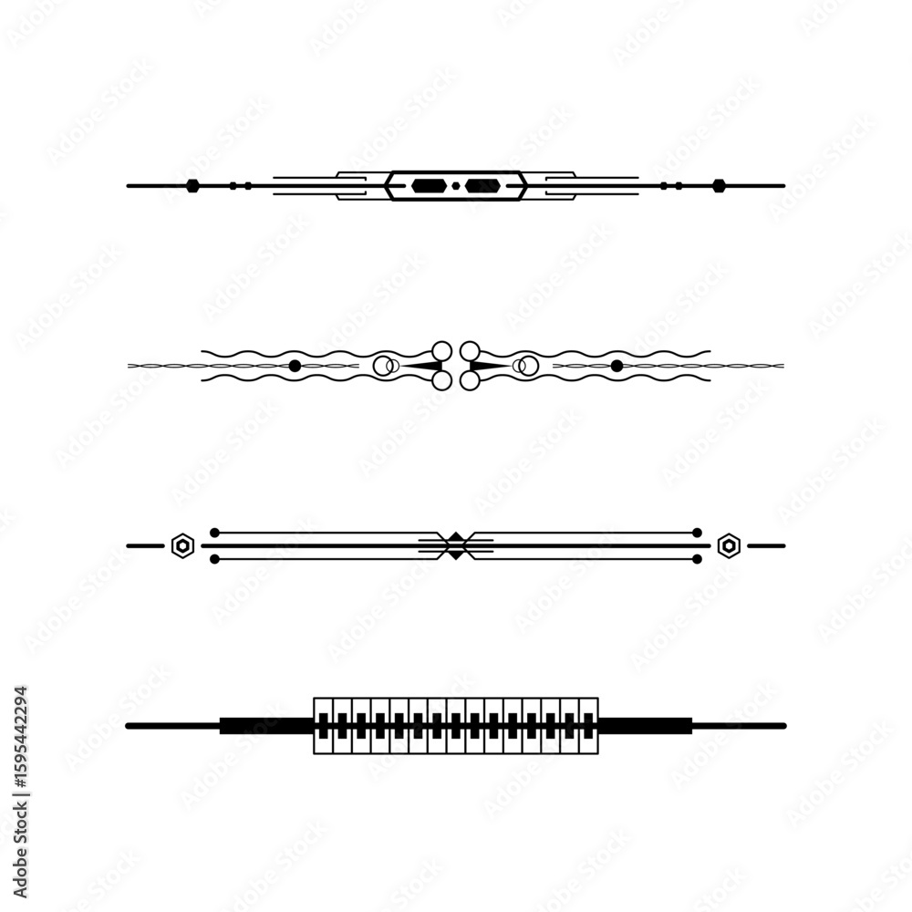 Poster set black simple line collection doodle border elements vector design style sketch isolated illustra