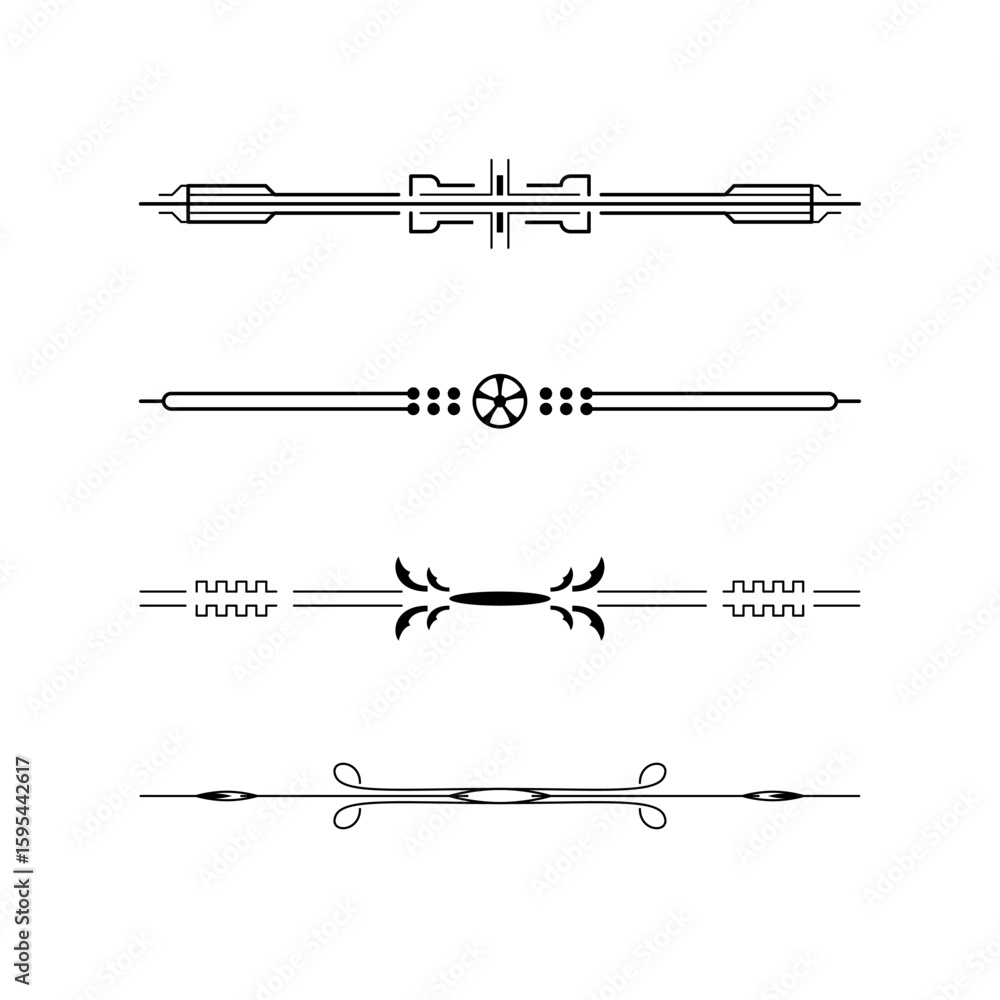 Poster set black simple line collection doodle border elements vector design style sketch isolated illustra