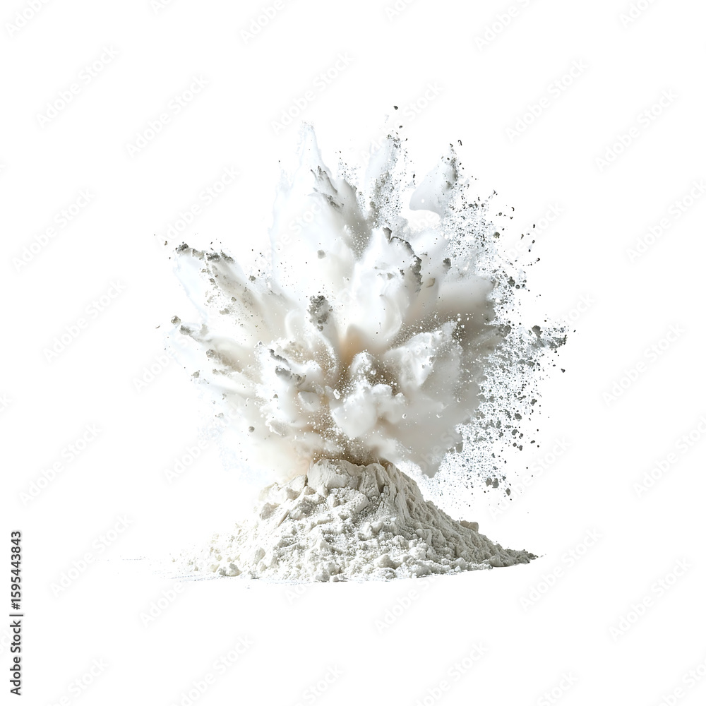Poster impressive explosion of white powder creating an ethereal cloud on transparent background