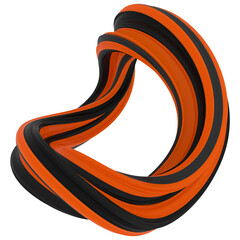 Twisted - Abstract 3D rendering of twisted black and orange stripes shapes with smooth flowing curves on dark backgrounds for futuristic digital art, creative design, motion graphics, and branding.