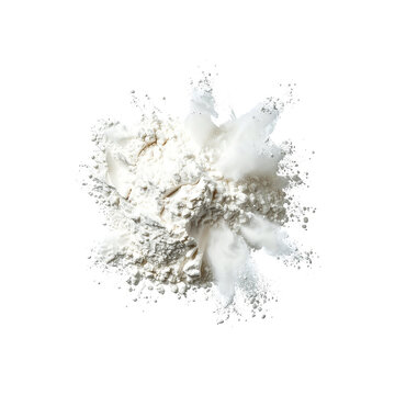 White powder explosion creates cloud, abstract burst effect on transparent background