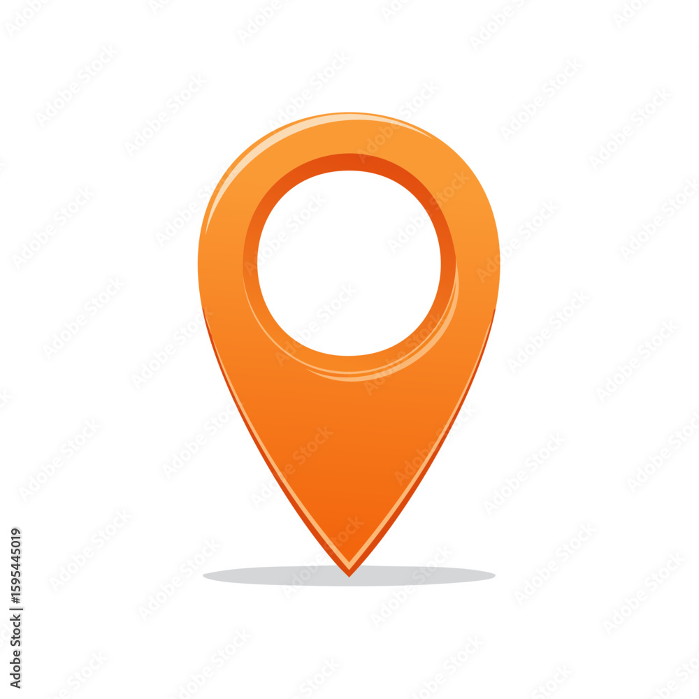 Poster orange location pointer representing maps and navigation services for destination and directions