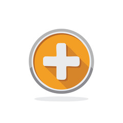 Obraz premium Orange Circle Button with Plus Sign for Addition or Medical Symbol