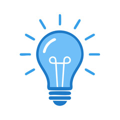 Bright Blue Light Bulb Symbolizing Innovation Creativity and New Ideas, Flashes of Inspiration