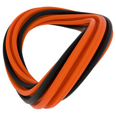 Twisted - Abstract 3D rendering of twisted black and orange stripes shapes with smooth flowing curves on dark backgrounds for futuristic digital art, creative design, motion graphics, and branding.