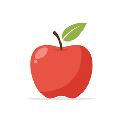 Red Apple Illustration with Green Leaf and Stem, Isolated Food Icon