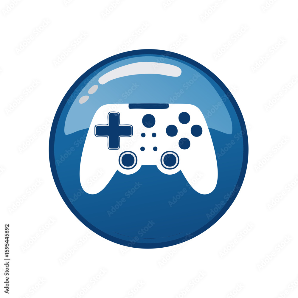 Aufkleber white gamepad inside a blue round button video game controller illustration isolated