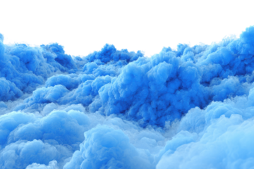 Blue cloud formation sky digital art atmospheric aerial view. Isolated on transparent background, png.