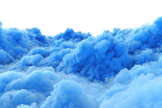 Blue cloud formation sky digital art atmospheric aerial view. Isolated on transparent background, png.