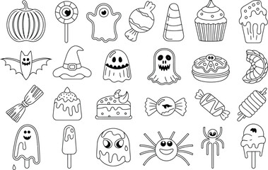 Collection of halloween icons and symbols silhouette