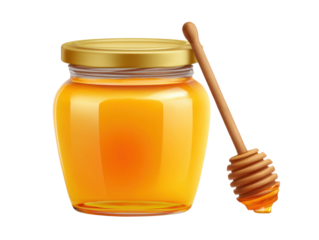 Sweet honey harvesting kitchen food jar bright environment close-up. Isolated on transparent background, png.