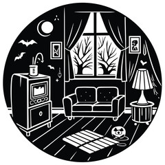 A vector illustration set depicting the interior of a house with furniture, including a bedroom design, perfect for home and room decor art