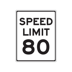 speed limit 80 sign isolated on white background, official regulatory road signage for traffic enforcement