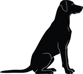 Black Labrador dog silhouette, sitting pet profile, animal outline design, canine vector illustration, peaceful posture, domestic companion art