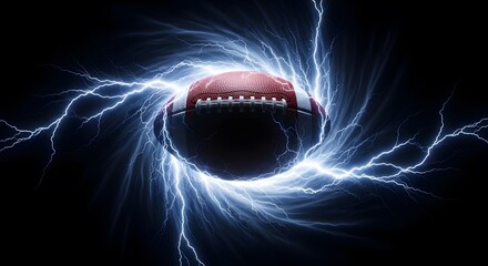 Ai generated image of a football is engulfed in a vortex of lightning, representing the raw power and electrifying energy of the sport