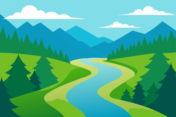 Scenic River Bend Surrounded by Green Forests