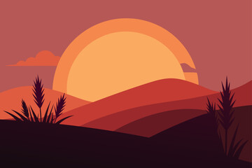Obraz premium Tranquil Sunset on a Hill with Wild Grass
