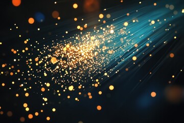 Fototapeta premium Spreading fiber wires in the emptiness of space for advanced communication networks, Spreading fiber wires in space